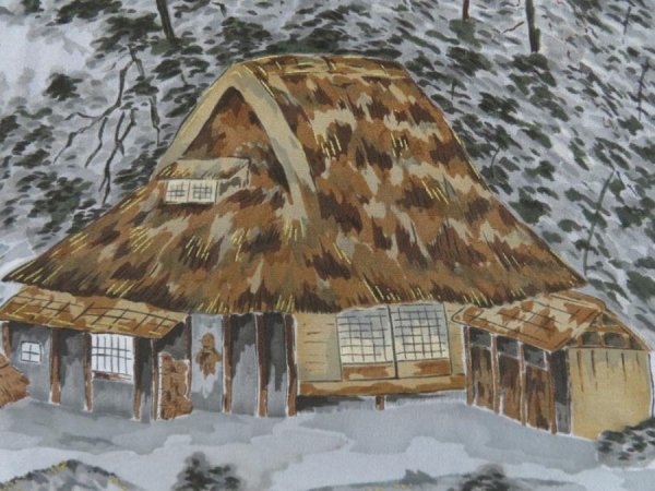 Photo3: 5605T01z560 Vintage Japanese Kimono Blend silk Men's HAORI Scenery Navy-Gray (3)