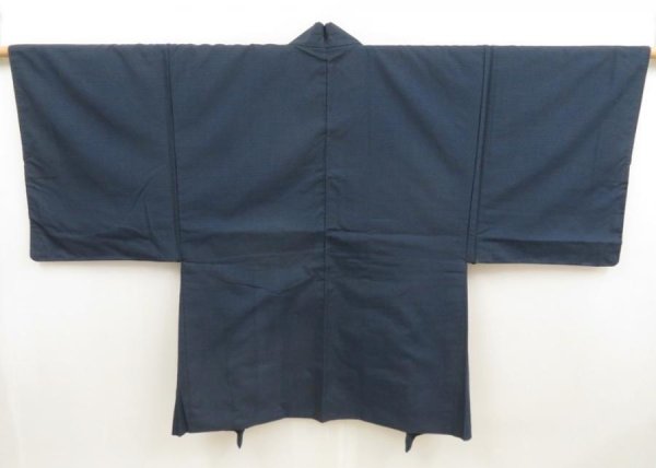 Photo4: 5605T01z560 Vintage Japanese Kimono Blend silk Men's HAORI Scenery Navy-Gray (4)