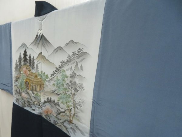 Photo2: 5605T02z600 Vintage Japanese Kimono Blend silk Men's HAORI Scenery (2)