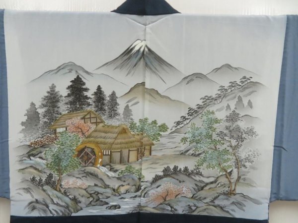 Photo3: 5605T02z600 Vintage Japanese Kimono Blend silk Men's HAORI Scenery (3)