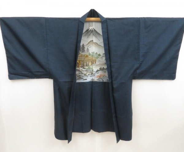 Photo7: 5605T02z600 Vintage Japanese Kimono Blend silk Men's HAORI Scenery (7)