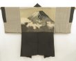 Photo1: 5605T03z450 Vintage Japanese Kimono Silk Men's HAORI Mt.Fuji Olive-Brown (1)