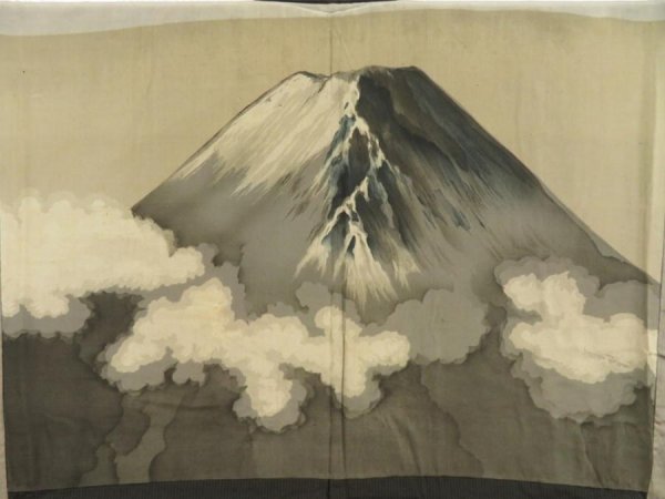 Photo3: 5605T03z450 Vintage Japanese Kimono Silk Men's HAORI Mt.Fuji Olive-Brown (3)