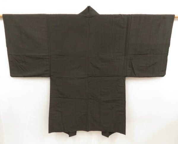 Photo4: 5605T03z450 Vintage Japanese Kimono Silk Men's HAORI Mt.Fuji Olive-Brown (4)