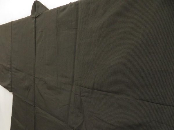 Photo5: 5605T03z450 Vintage Japanese Kimono Silk Men's HAORI Mt.Fuji Olive-Brown (5)
