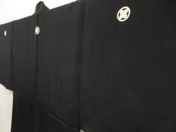 Photo2: 5605T04z620 Vintage Japanese Kimono Silk Men's HAORI Plain Black (2)