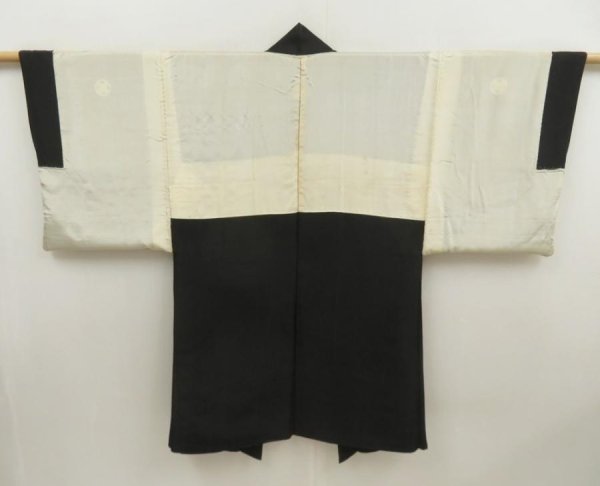 Photo5: 5605T04z620 Vintage Japanese Kimono Silk Men's HAORI Plain Black (5)