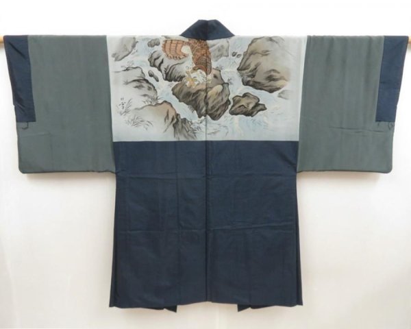 Photo1: 5605T05z520 Vintage Japanese Kimono Silk Men's OSHIMA HAORI Hawk (1)
