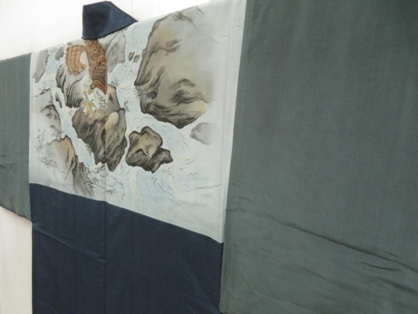 Photo2: 5605T05z520 Vintage Japanese Kimono Silk Men's OSHIMA HAORI Hawk (2)