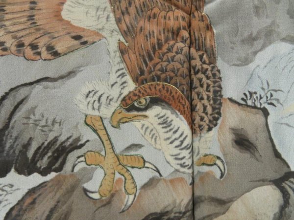 Photo4: 5605T05z520 Vintage Japanese Kimono Silk Men's OSHIMA HAORI Hawk (4)