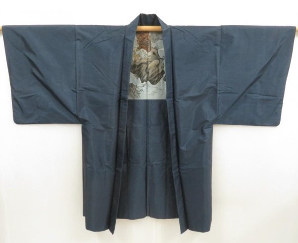 Photo7: 5605T05z520 Vintage Japanese Kimono Silk Men's OSHIMA HAORI Hawk (7)