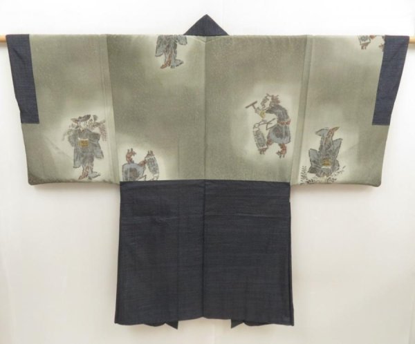 Photo5: 5605T06z500 Vintage Japanese Kimono Silk Men's OSHIMA HAORI Ogre (5)