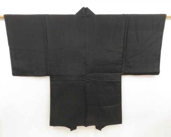 Photo2: 5605T07z370 Vintage Japanese Kimono Silk Men's HAORI Chrysanthemum Black (2)