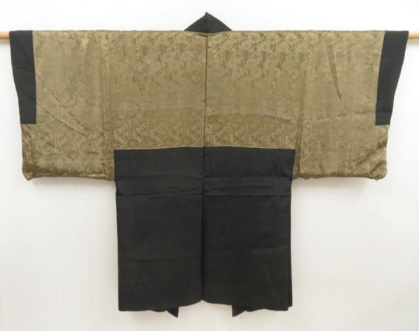 Photo5: 5605T07z370 Vintage Japanese Kimono Silk Men's HAORI Chrysanthemum Black (5)