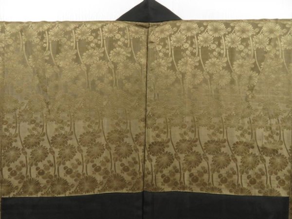Photo6: 5605T07z370 Vintage Japanese Kimono Silk Men's HAORI Chrysanthemum Black (6)