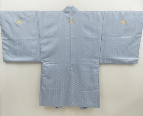 Photo1: 5605T08z510 Vintage Japanese Kimono Synthetic Men's HAORI  Light blue (1)