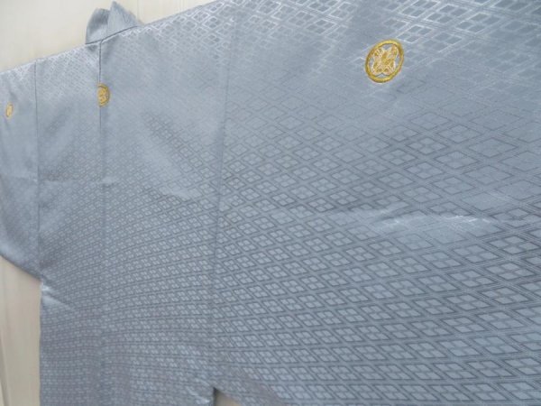 Photo4: 5605T08z510 Vintage Japanese Kimono Synthetic Men's HAORI  Light blue (4)