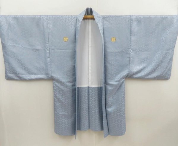 Photo6: 5605T08z510 Vintage Japanese Kimono Synthetic Men's HAORI  Light blue (6)