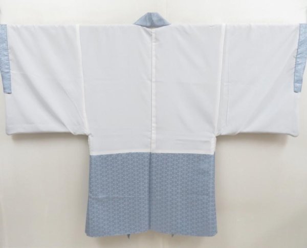 Photo7: 5605T08z510 Vintage Japanese Kimono Synthetic Men's HAORI  Light blue (7)