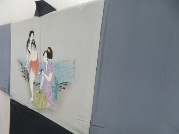 Photo2: 5605T10z550 Vintage Japanese Kimono Silk Men's OSHIMA HAORI Shunga (2)