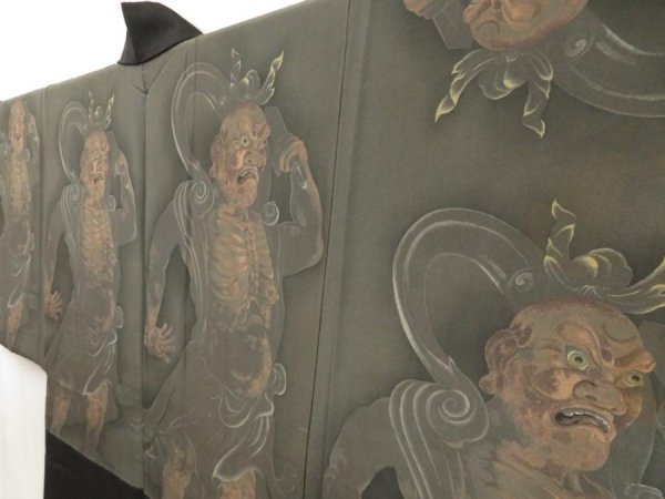 Photo2: 5605T11z590 Vintage Japanese Kimono Silk Men's HAORI Nio Lamp black (2)