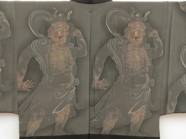 Photo3: 5605T11z590 Vintage Japanese Kimono Silk Men's HAORI Nio Lamp black (3)