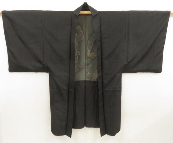 Photo8: 5605T11z590 Vintage Japanese Kimono Silk Men's HAORI Nio Lamp black (8)