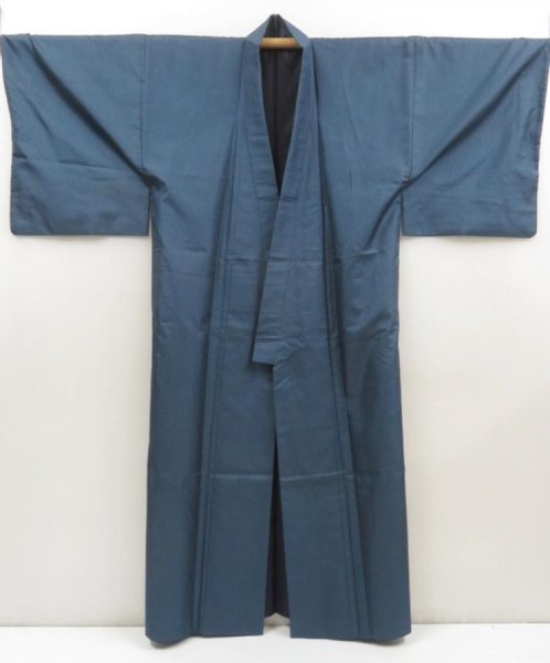 Photo1: 5605T14z890 Vintage Japanese Kimono Silk Men's OSHIMA  Blue-Gray (1)
