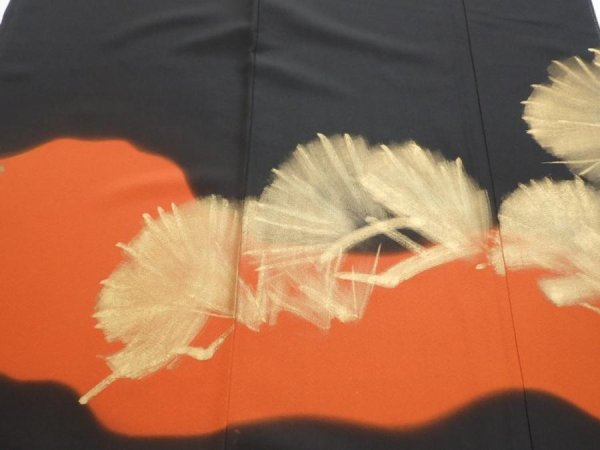 Photo1: 2P01z250  Japanese Kimono Silk  FABRIC Pine Black 65.0x28.7 (1)
