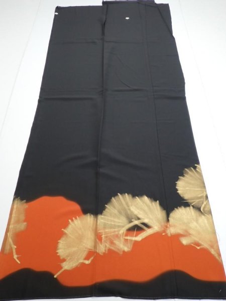 Photo6: 2P01z250  Japanese Kimono Silk  FABRIC Pine Black 65.0x28.7 (6)