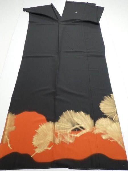 Photo7: 2P01z250  Japanese Kimono Silk  FABRIC Pine Black 65.0x28.7 (7)