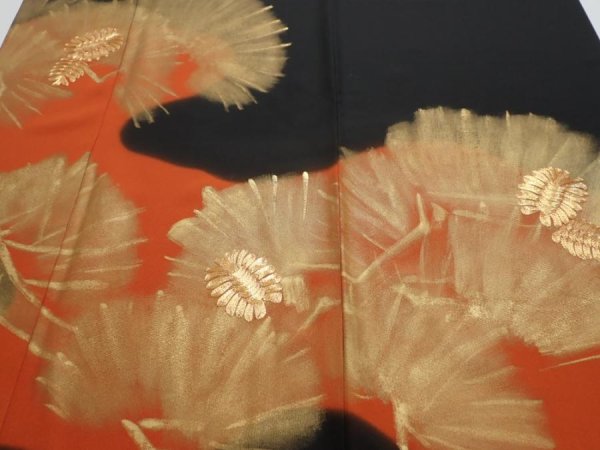 Photo1: 2P02z260  Japanese Kimono Silk  FABRIC Pine Black 65.4x29.1 (1)
