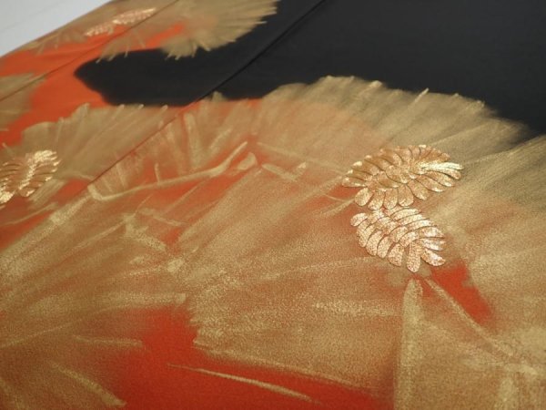 Photo2: 2P02z260  Japanese Kimono Silk  FABRIC Pine Black 65.4x29.1 (2)