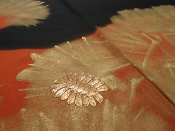Photo3: 2P02z260  Japanese Kimono Silk  FABRIC Pine Black 65.4x29.1 (3)