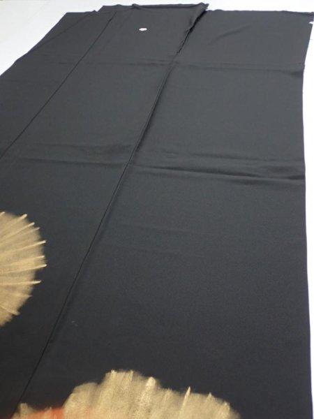 Photo5: 2P02z260  Japanese Kimono Silk  FABRIC Pine Black 65.4x29.1 (5)