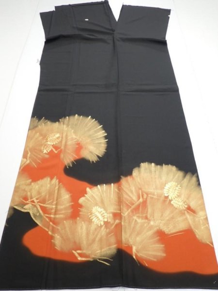 Photo7: 2P02z260  Japanese Kimono Silk  FABRIC Pine Black 65.4x29.1 (7)