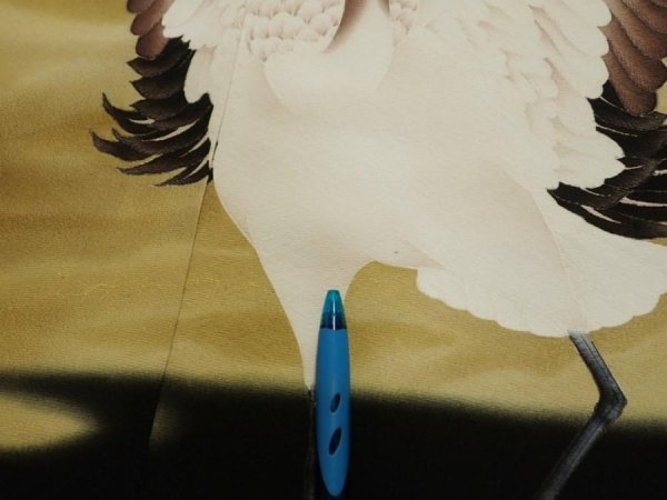 Photo9: 2P01z150  Japanese Kimono Silk  FABRIC Crane Black 62.2x18.9 (9)