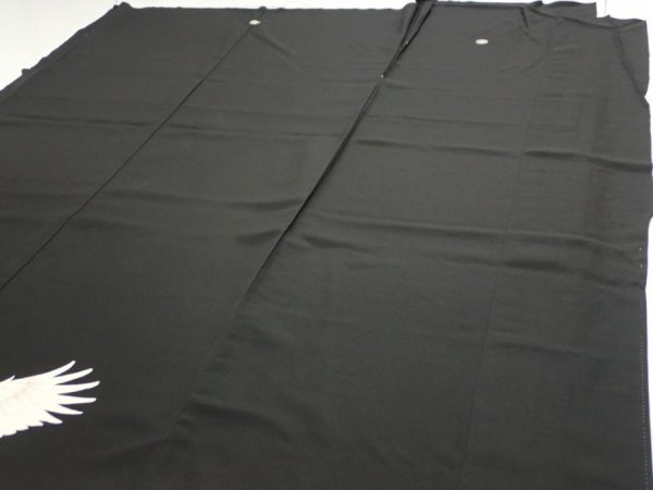 Photo5: 2P02z350  Japanese Kimono Silk  FABRIC Crane Black 63.0x44.5 (5)