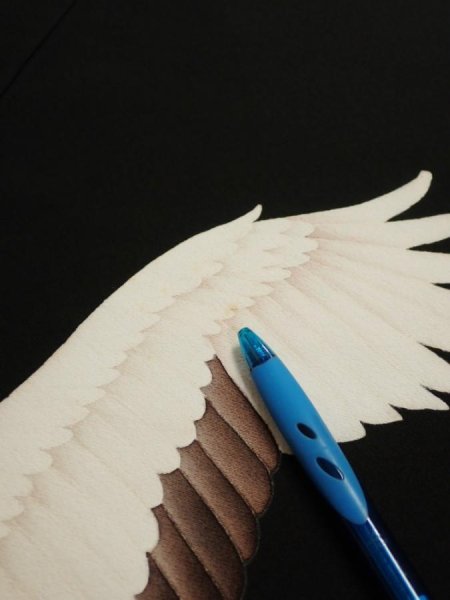 Photo9: 2P02z350  Japanese Kimono Silk  FABRIC Crane Black 63.0x44.5 (9)