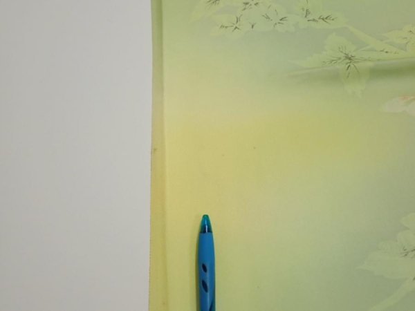 Photo6: 2P01z50  Japanese Kimono Silk  FABRIC Flower Lime green 40.2x14.4 (6)