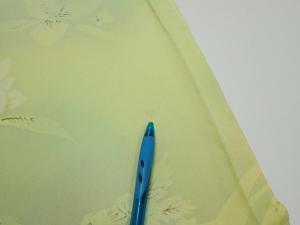 Photo7: 2P01z50  Japanese Kimono Silk  FABRIC Flower Lime green 40.2x14.4 (7)