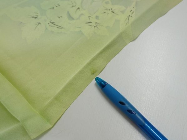 Photo9: 2P04z80  Japanese Kimono Silk  FABRIC Flower Lime green 64.2x14.4 (9)