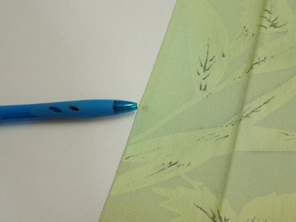 Photo6: 2P05z80  Japanese Kimono Silk  FABRIC Flower Lime green 63.8x14.4 (6)