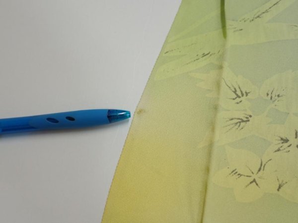Photo7: 2P05z80  Japanese Kimono Silk  FABRIC Flower Lime green 63.8x14.4 (7)