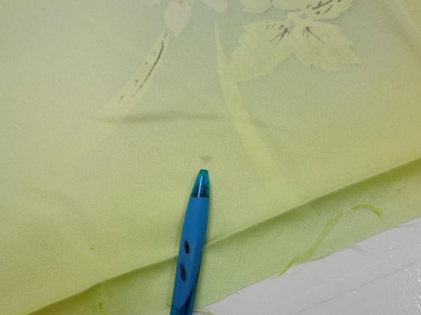Photo6: 2P06z80  Japanese Kimono Silk  FABRIC Flower Lime green 64.2x14.4 (6)