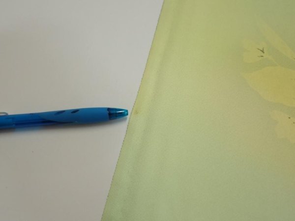 Photo7: 2P06z80  Japanese Kimono Silk  FABRIC Flower Lime green 64.2x14.4 (7)