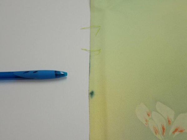 Photo10: 2P06z80  Japanese Kimono Silk  FABRIC Flower Lime green 64.2x14.4 (10)