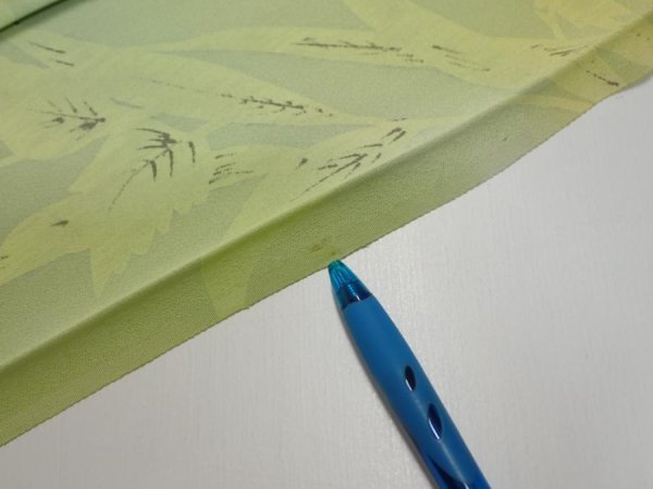 Photo6: 2P07z30  Japanese Kimono Silk  FABRIC Flower Lime green 48.4x7.1 (6)