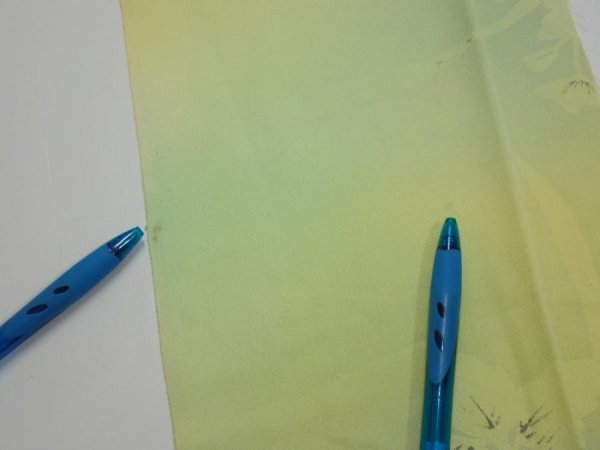 Photo6: 2P08z40  Japanese Kimono Silk  FABRIC Flower Lime green 56.3x7.1 (6)