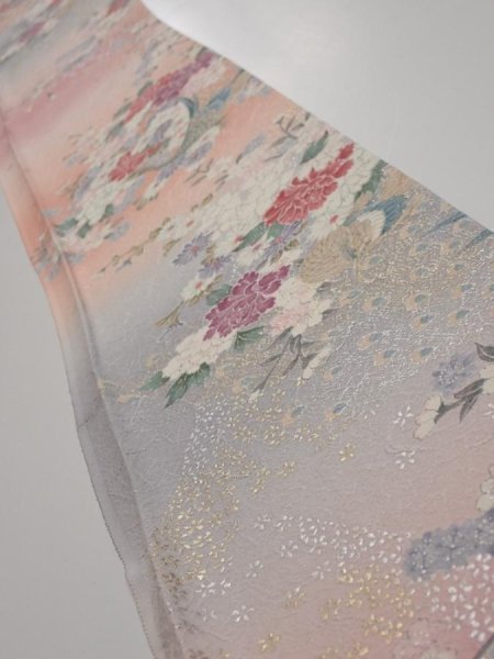 Photo1: 2Q08z40  Japanese Kimono Silk  FABRIC Peacock Pink 59.1x7.3 (1)